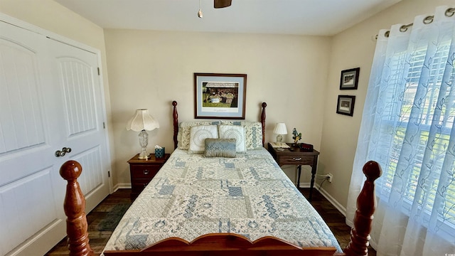 1300 Ruddy Ct, Conway, SC 29527 - bedroom featuring multiple windows, dark wood-type flooring, and a ceiling fan