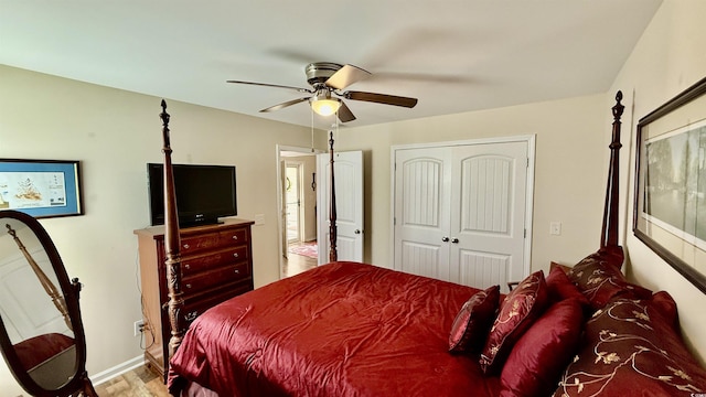 1300 Ruddy Ct, Conway, SC 29527 - bedroom with a closet, a ceiling fan, and light wood-type flooring