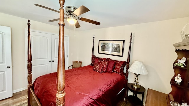 1300 Ruddy Ct, Conway, SC 29527 - bedroom with wood finished floors, a ceiling fan, and a closet