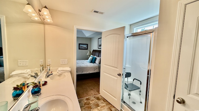 1300 Ruddy Ct, Conway, SC 29527 - bathroom featuring ensuite bathroom, a shower stall, double vanity, and stone finish flooring