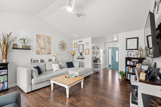 2395 Morlynn Dr, Myrtle Beach, SC 29577 - living room with ceiling fan, wood finished floors, and vaulted ceiling
