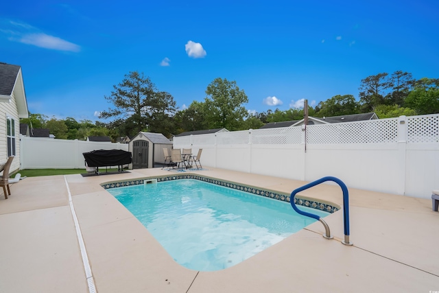 2395 Morlynn Dr, Myrtle Beach, SC 29577 - view of pool with a storage shed, a patio, and a fenced backyard