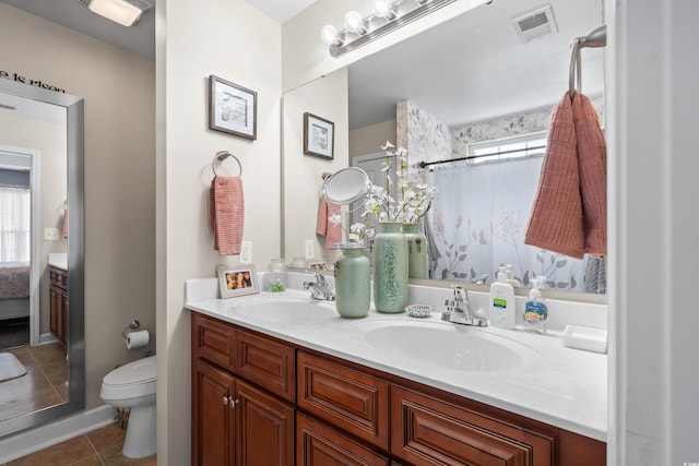 2395 Morlynn Dr, Myrtle Beach, SC 29577 - bathroom with tile patterned flooring, double vanity, and curtained shower