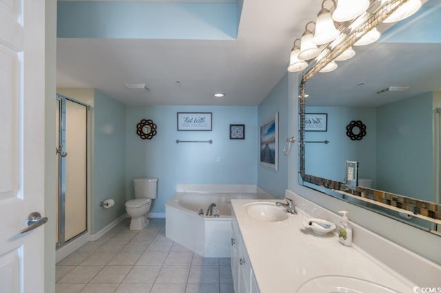 5404 N Ocean Blvd Unit 11-D, North Myrtle Beach, SC 29582 - bathroom featuring tile patterned flooring, a shower stall, a garden tub, double vanity, and recessed lighting