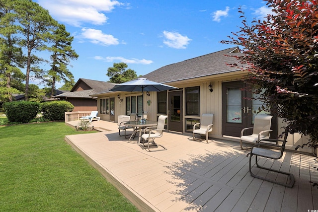 112 Birchwood Ln, Conway, SC 29526 - wooden deck with a yard and outdoor dining area