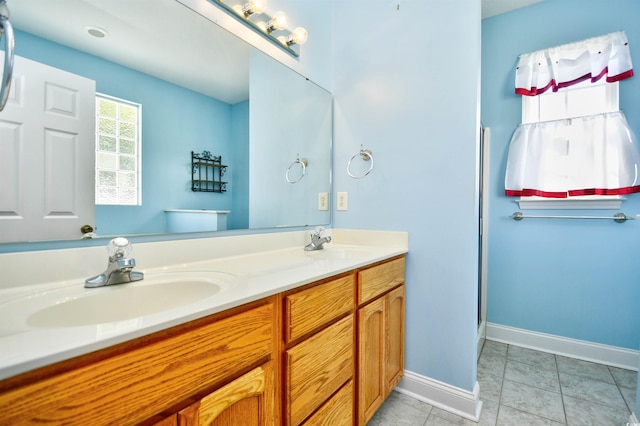 501 Painted Duck Ct, Myrtle Beach, SC 29588 - bathroom with double vanity, tile patterned flooring, and a shower