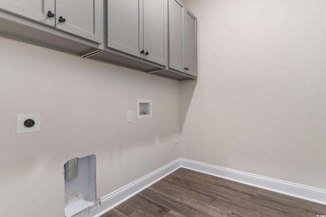 197 Bantry Ln, Conway, SC 29526 - laundry room with electric dryer hookup, cabinet space, hookup for a washing machine, and dark wood-style flooring