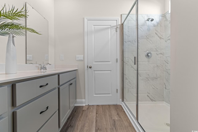 197 Bantry Ln, Conway, SC 29526 - full bathroom featuring a stall shower, vanity, and wood finished floors