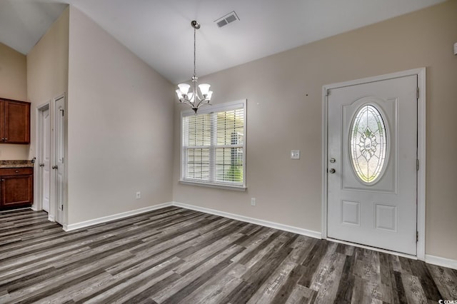 365 Lenox Dr, Conway, SC 29526 - entrance foyer with plenty of natural light, dark wood-type flooring, a chandelier, and lofted ceiling