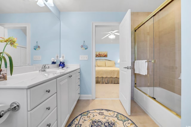 431 Huntington Lake Cir Unit 80, Pawleys Island, SC 29585 - bathroom featuring vanity, tile patterned floors, enclosed tub / shower combo, a ceiling fan, and ensuite bath