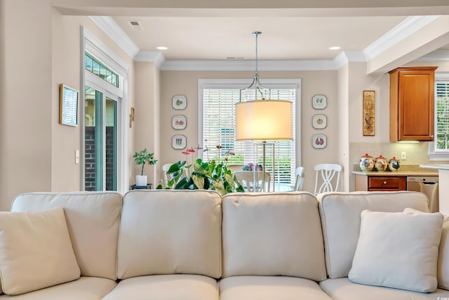 431 Huntington Lake Cir Unit 80, Pawleys Island, SC 29585 - living room with plenty of natural light and crown molding