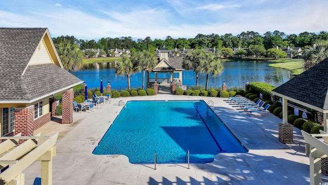 431 Huntington Lake Cir Unit 80, Pawleys Island, SC 29585 - community pool featuring a gazebo, a water view, a patio area, and view of scattered trees