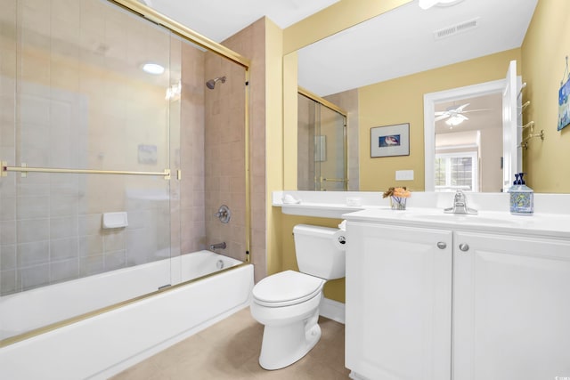 431 Huntington Lake Cir Unit 80, Pawleys Island, SC 29585 - full bathroom with tile patterned floors, vanity, bath / shower combo with glass door, and ceiling fan