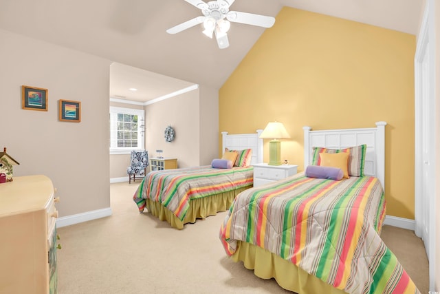 431 Huntington Lake Cir Unit 80, Pawleys Island, SC 29585 - carpeted bedroom featuring high vaulted ceiling and a ceiling fan