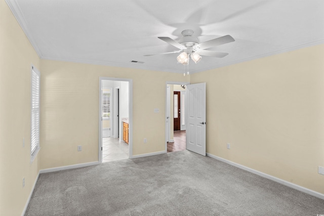 104 Ashton Cir, Myrtle Beach, SC 29588 - unfurnished bedroom featuring crown molding, light colored carpet, connected bathroom, and a ceiling fan