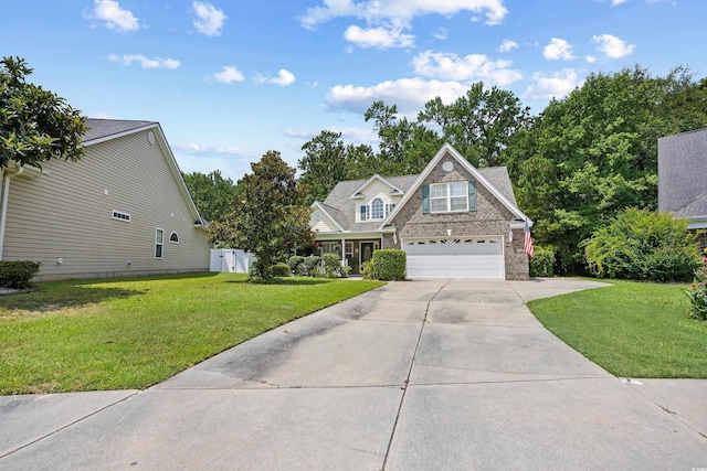 509 June Bug Ct, Myrtle Beach, SC 29588 - view of front of home featuring concrete driveway, an attached garage, a front yard, and stone siding