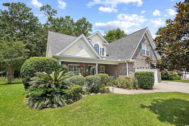 509 June Bug Ct, Myrtle Beach, SC 29588 - view of front of house with a shingled roof, an attached garage, a front lawn, driveway, and brick siding