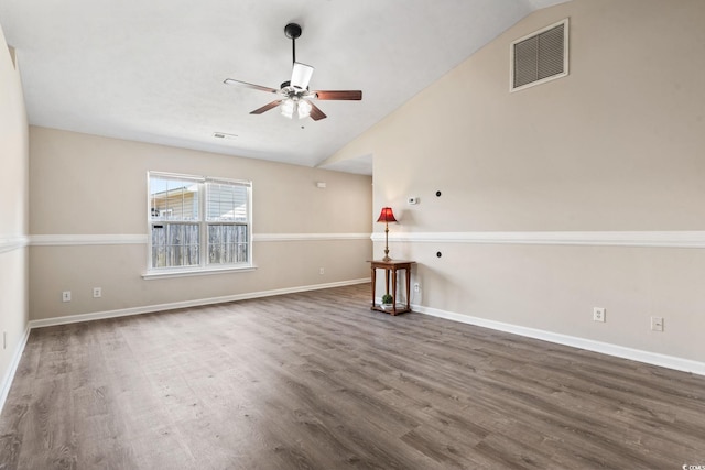 1007 Autumn Dr, Murrells Inlet, SC 29576 - unfurnished living room with lofted ceiling, ceiling fan, and wood finished floors