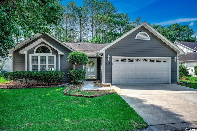 220 Gateway Dr, Little River, SC 29566 - ranch-style house featuring concrete driveway, a garage, a front yard, and a shingled roof