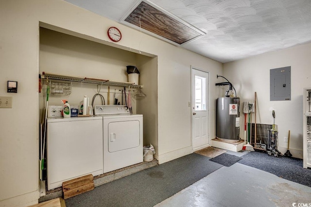 220 Gateway Dr, Little River, SC 29566 - washroom with electric panel, water heater, washing machine and dryer, and attic access