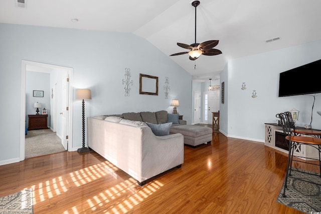755 Wintercreeper Dr, Longs, SC 29568 - living room with a ceiling fan, vaulted ceiling, and wood finished floors