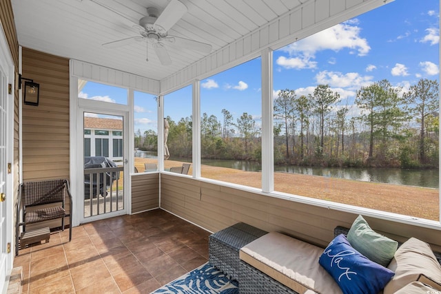 755 Wintercreeper Dr, Longs, SC 29568 - sunroom with a water view, ceiling fan, and healthy amount of natural light