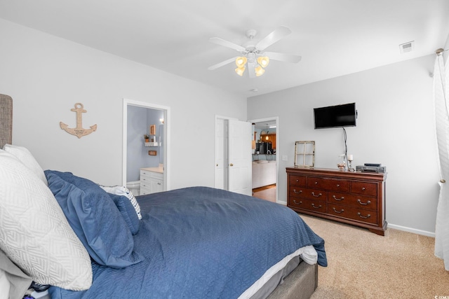 755 Wintercreeper Dr, Longs, SC 29568 - bedroom featuring light colored carpet, connected bathroom, and a ceiling fan