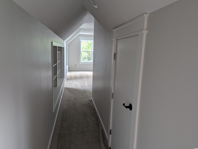 4719 National Dr, Myrtle Beach, SC 29579 - hallway featuring vaulted ceiling and dark colored carpet