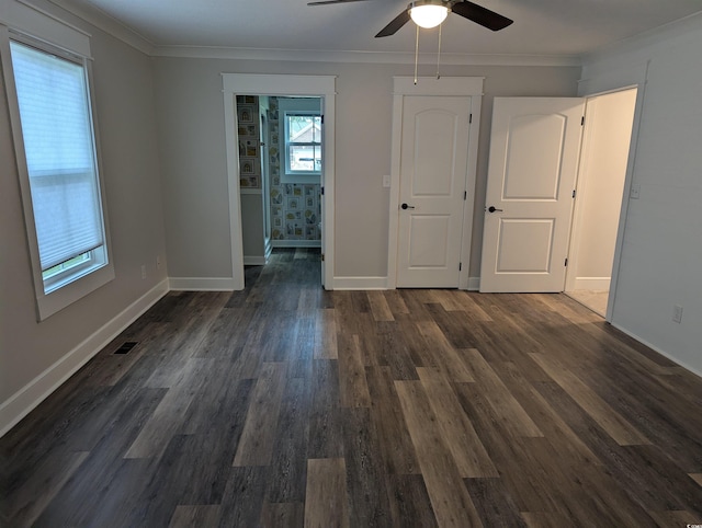 4719 National Dr, Myrtle Beach, SC 29579 - unfurnished bedroom with crown molding, dark wood finished floors, and a ceiling fan