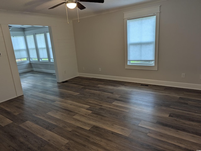 4719 National Dr, Myrtle Beach, SC 29579 - empty room featuring ceiling fan, dark wood-style floors, and crown molding
