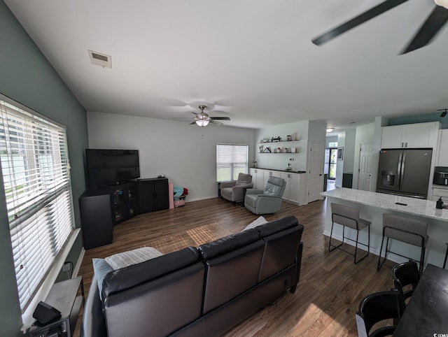 236 Haley Brooke Dr, Conway, SC 29526 - living room featuring ceiling fan and dark wood finished floors