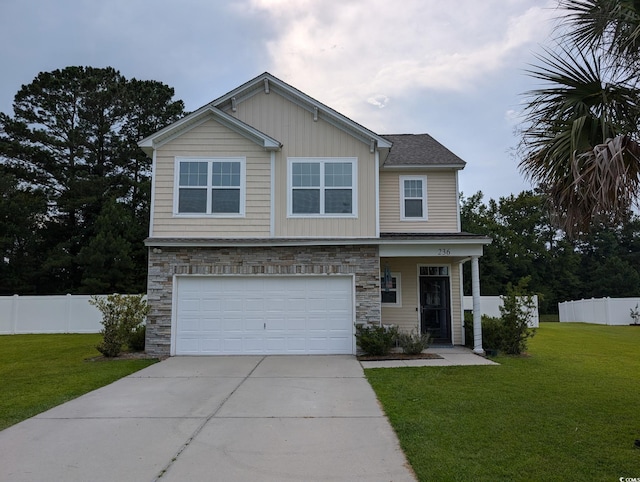 236 Haley Brooke Dr, Conway, SC 29526 - craftsman-style home with stone siding, an attached garage, and driveway