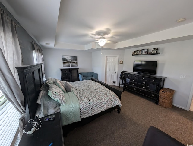 236 Haley Brooke Dr, Conway, SC 29526 - bedroom with carpet, ceiling fan, a raised ceiling, and a fireplace
