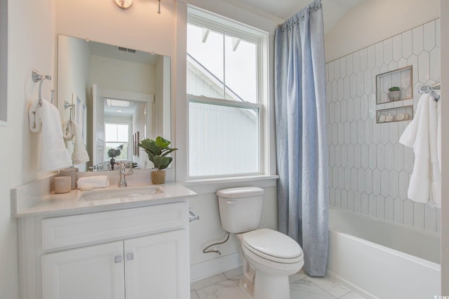 1627 Sayebrook Pkwy, Myrtle Beach, SC 29588 - full bathroom with vanity, marble look tiles, and shower / bath combo with shower curtain