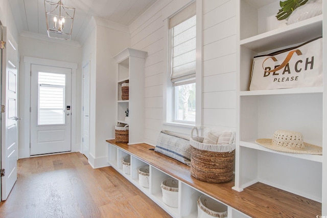 1627 Sayebrook Pkwy, Myrtle Beach, SC 29588 - mudroom with a chandelier, wood finished floors, and crown molding