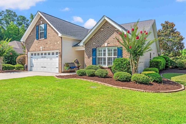 312 Caldera Ct, Murrells Inlet, SC 29576 - traditional-style home featuring brick siding, driveway, a front yard, a garage, and roof with shingles