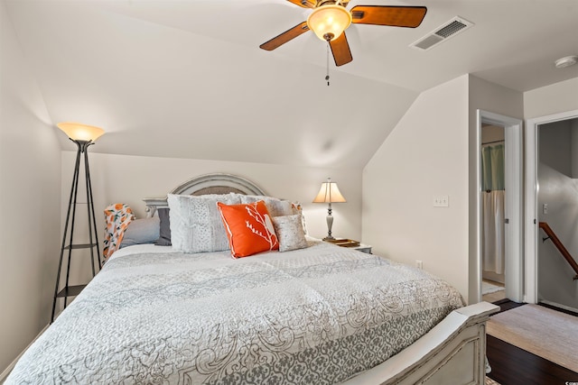312 Caldera Ct, Murrells Inlet, SC 29576 - bedroom featuring lofted ceiling, wood finished floors, and a ceiling fan