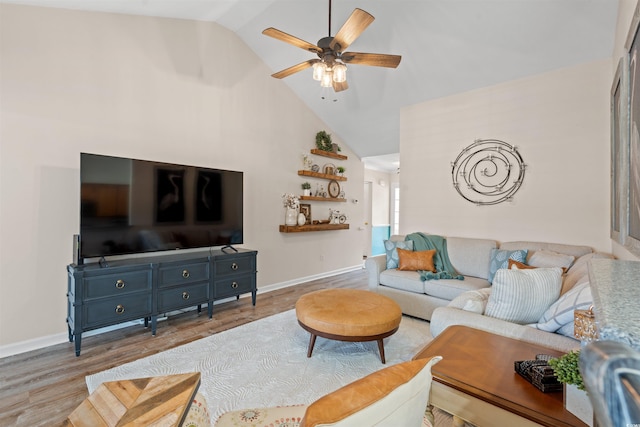 312 Caldera Ct, Murrells Inlet, SC 29576 - living room with a ceiling fan, wood finished floors, and high vaulted ceiling