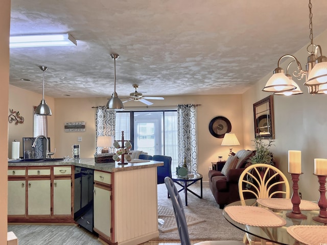 3700 Golf Colony Ln Unit 26-O, Little River, SC 29566 - kitchen with black dishwasher, open floor plan, ceiling fan, decorative light fixtures, and a chandelier