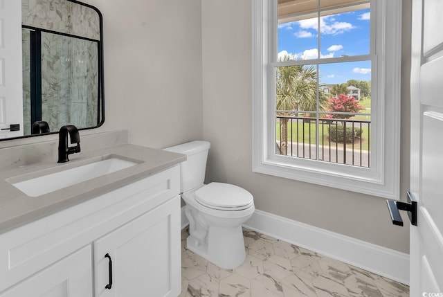 1112 Whispering Winds Dr, Myrtle Beach, SC 29579 - bathroom with marble look tiles, vanity, and a shower with shower door