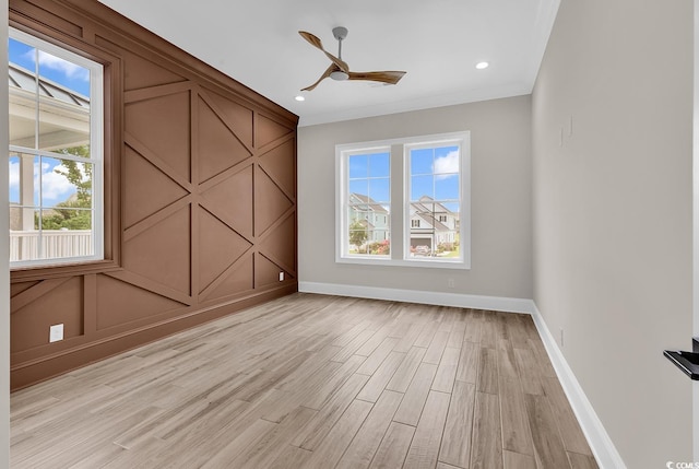 1112 Whispering Winds Dr, Myrtle Beach, SC 29579 - unfurnished bedroom with light wood-style flooring, ceiling fan, crown molding, and recessed lighting