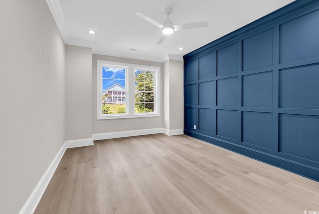 1112 Whispering Winds Dr, Myrtle Beach, SC 29579 - empty room featuring ornamental molding, light wood-type flooring, ceiling fan, and recessed lighting
