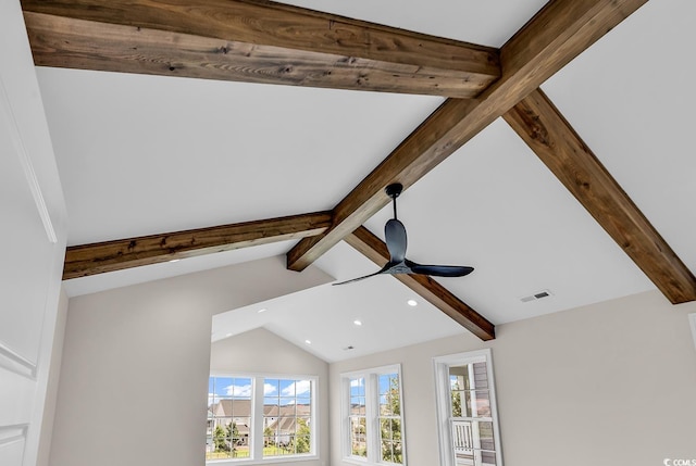 1112 Whispering Winds Dr, Myrtle Beach, SC 29579 - detailed view of beamed ceiling, recessed lighting, and a ceiling fan
