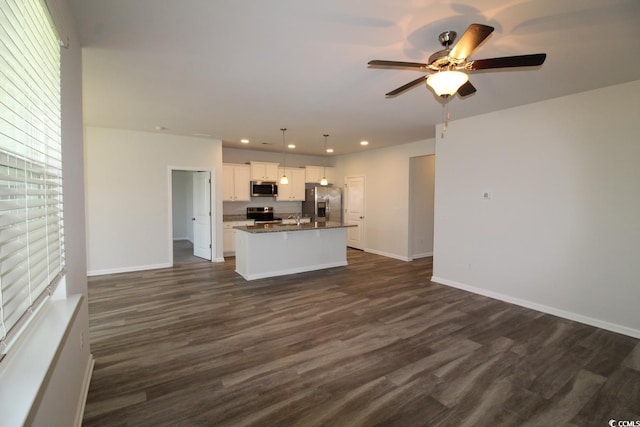 2681 Ophelia Way, Myrtle Beach, SC 29577 - unfurnished living room featuring ceiling fan, recessed lighting, and dark wood-type flooring