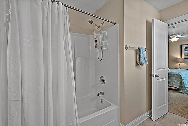1011 Sable Palm Way, Surfside Beach, SC 29575 - full bath with tile patterned floors, connected bathroom, shower / bath combo with shower curtain, and a ceiling fan
