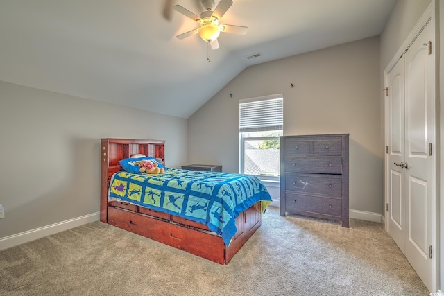 520 Oak Pond Ct, Conway, SC 29526 - bedroom with carpet floors, vaulted ceiling, and ceiling fan