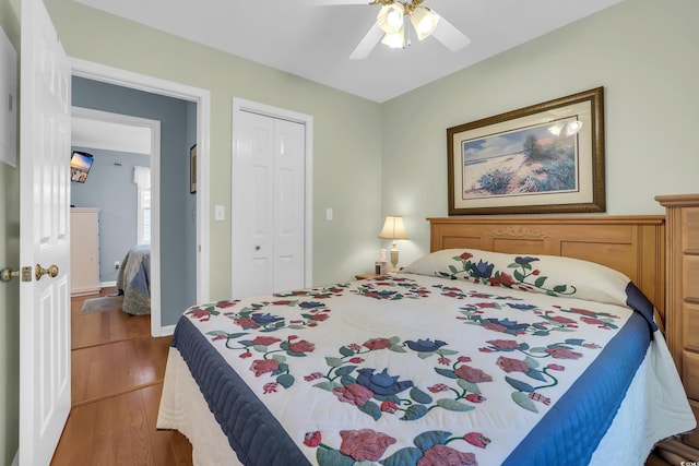 6001-Q21 S Kings Hwy, Myrtle Beach, SC 29575 - bedroom featuring wood finished floors, a closet, and ceiling fan