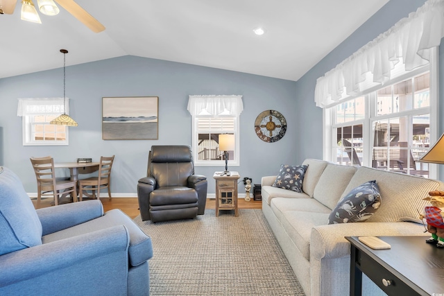6001-Q21 S Kings Hwy, Myrtle Beach, SC 29575 - living area with wood finished floors, lofted ceiling, and a ceiling fan