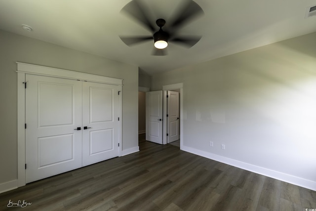 287 W Palms Dr, Myrtle Beach, SC 29579 - unfurnished bedroom featuring dark wood-type flooring, a closet, and ceiling fan
