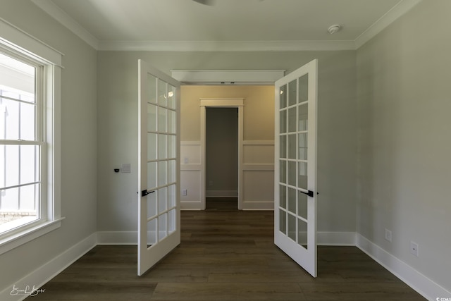 287 W Palms Dr, Myrtle Beach, SC 29579 - corridor with french doors, crown molding, and dark wood-style floors
